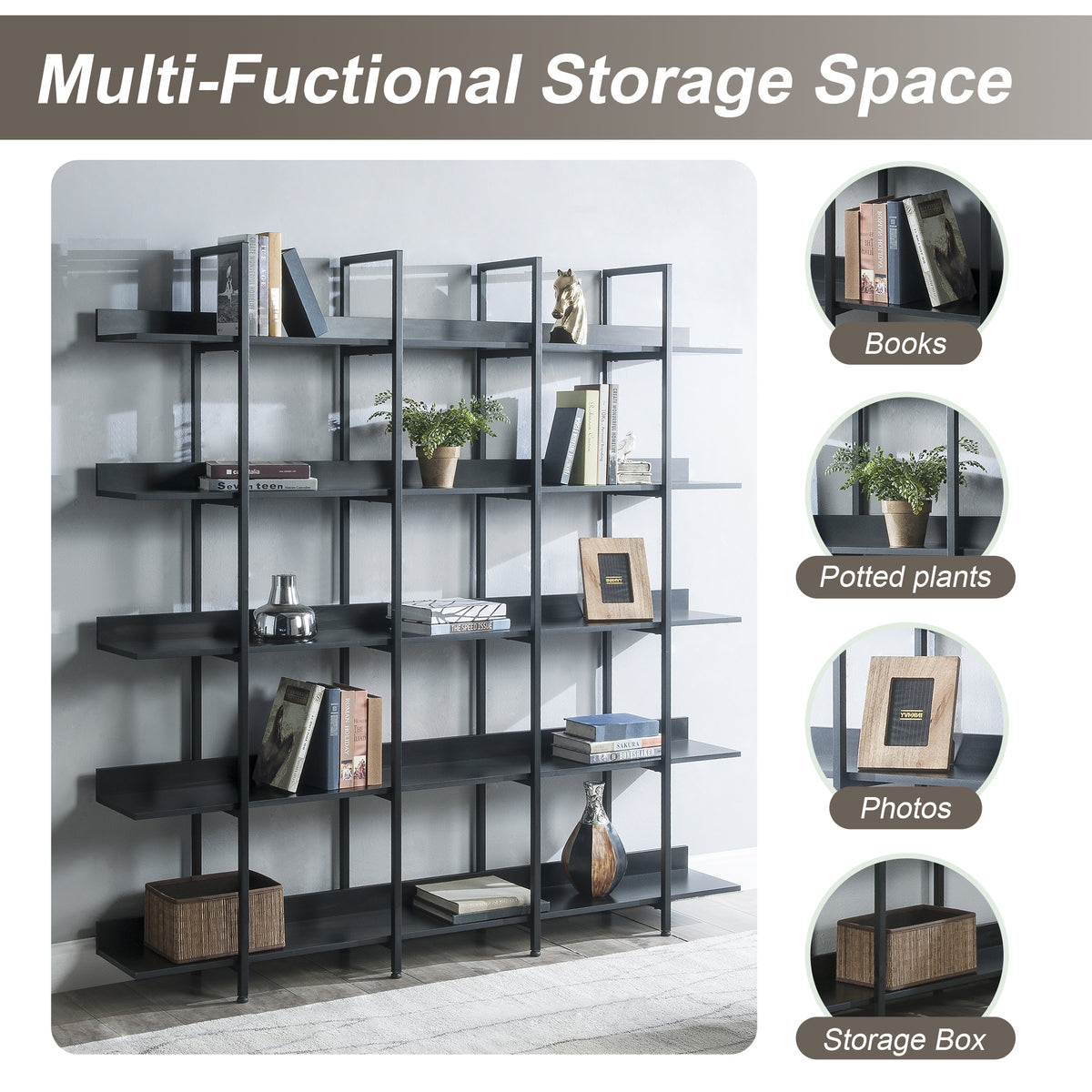 5 Tier Vintage Industrial Style Bookshelf