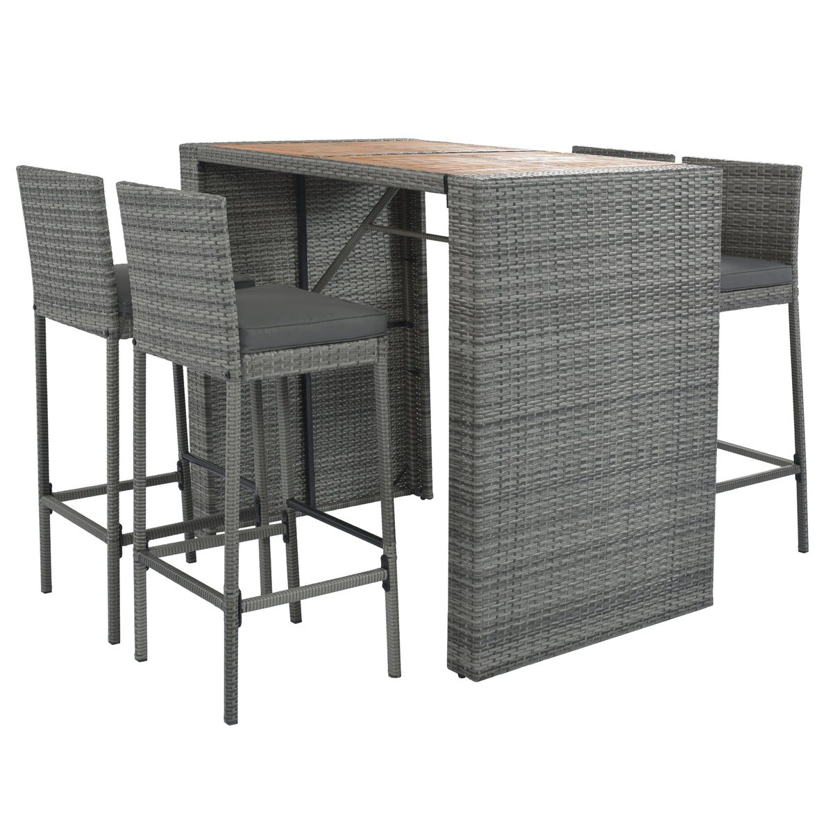 GO 5-Pieces Outdoor Patio Wicker Bar Set
