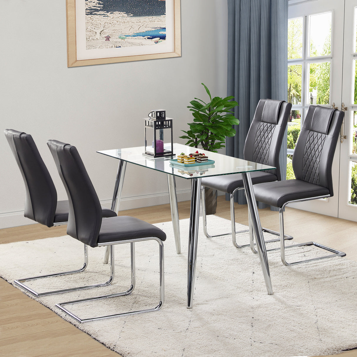 Modern Dining Chairs with Faux Leather Padded Seat - Set of 8