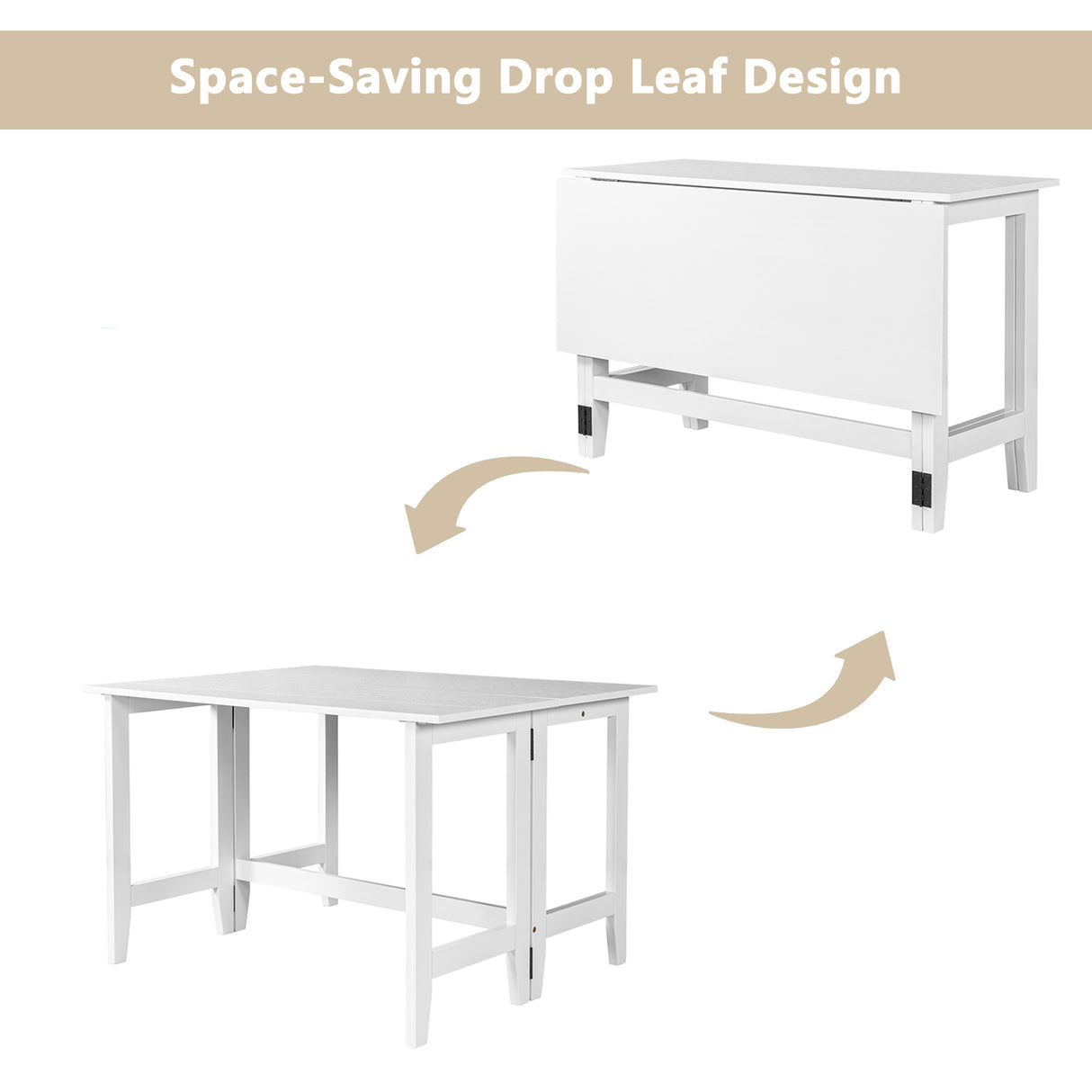 Topmax Farmhouse Wood Extendable Dining Table with Drop Leaf - White