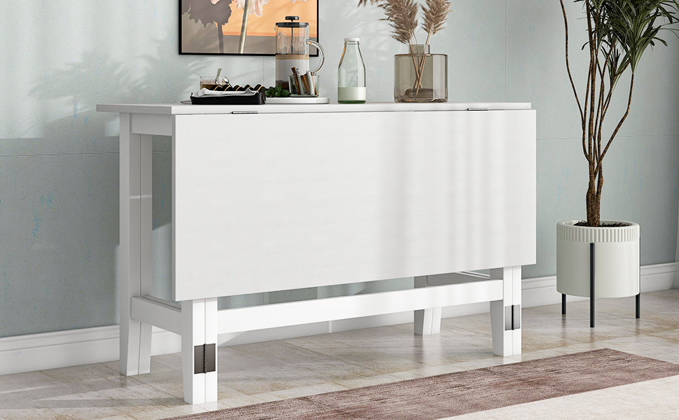 Topmax Farmhouse Wood Extendable Dining Table with Drop Leaf - White