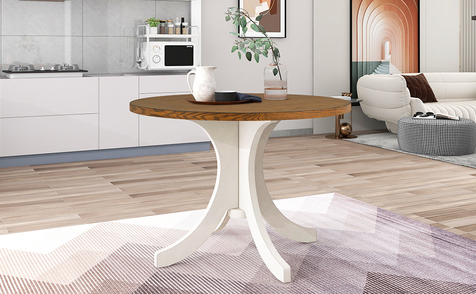 TOPMAX Mid-Century Solid Wood Round Dining Table for Small Places