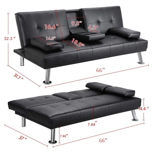 Mega Futon Sofa Bed - Modern Faux Leather Convertible Lounge Sofa