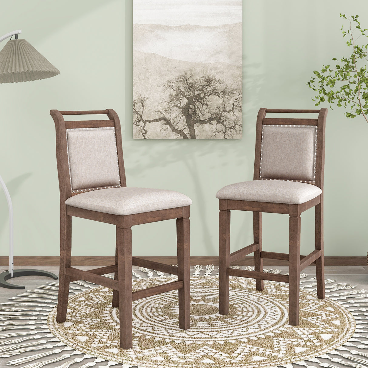 TOPMAX 3-Piece Wood Counter Height Drop Leaf Dining Table Set with 2 Upholstered Chairs