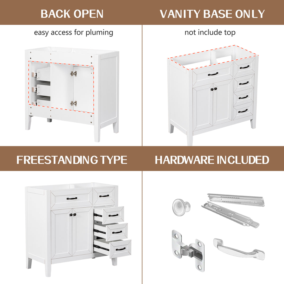 36" Bathroom Vanity Without Sink - Cabinet Base Only