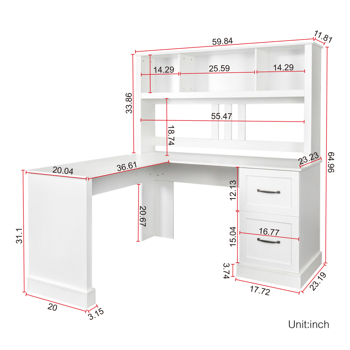 Home Office Computer Desk with Hutch, Antiqued
