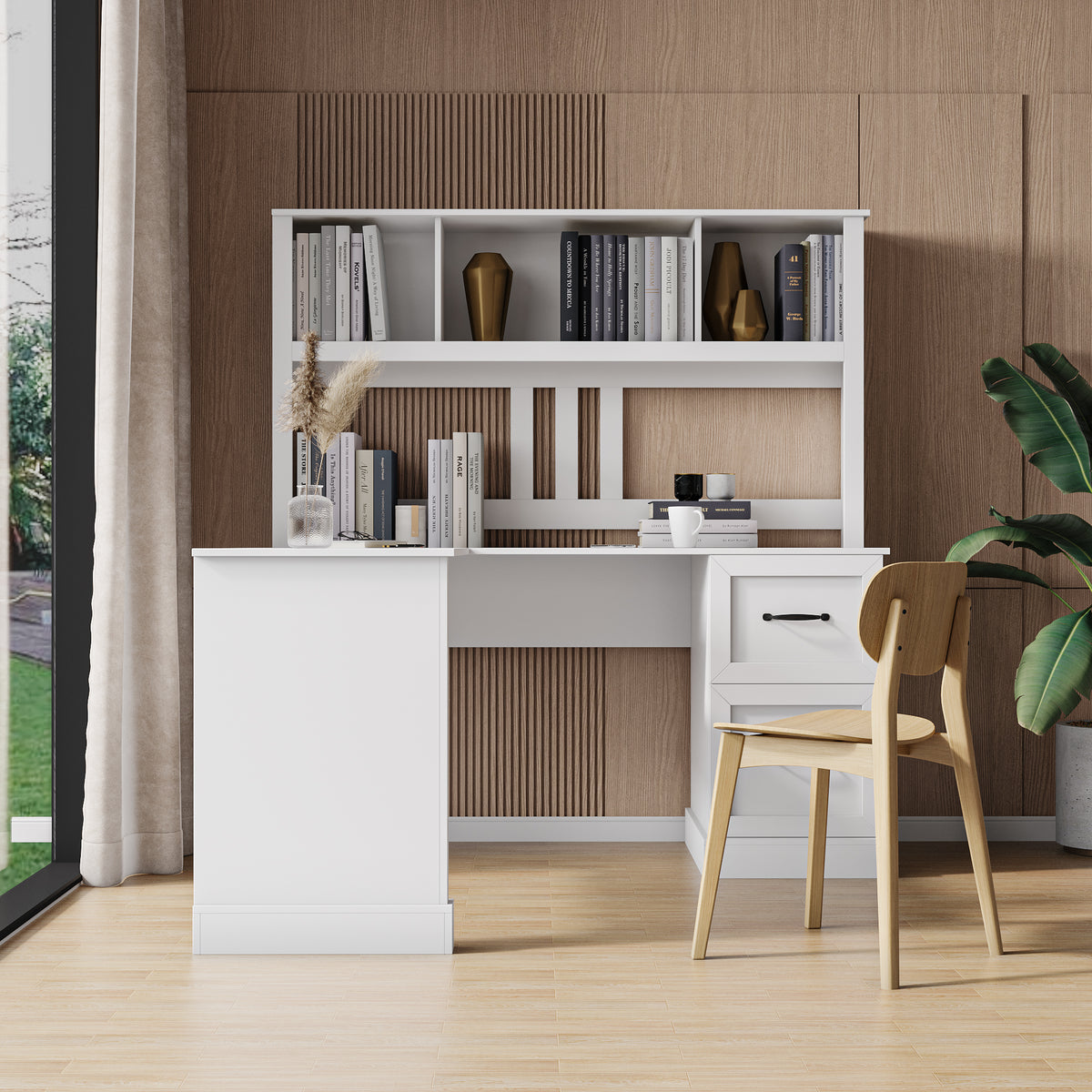Home Office Computer Desk with Hutch, Antiqued