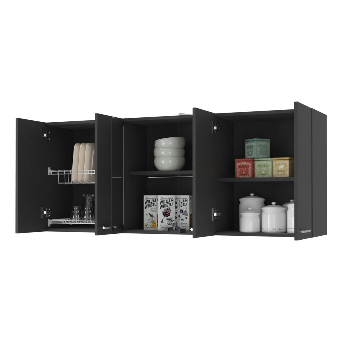 59-Inch Wall Cabinet with Two Center Glass Doors - Wenge