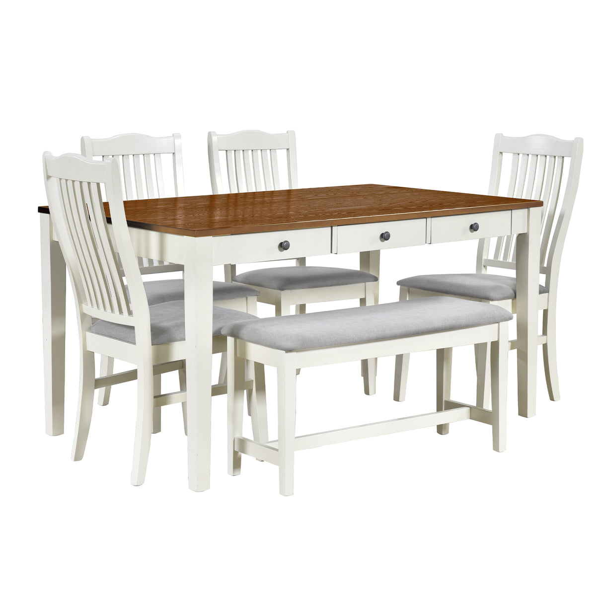 TOPMAX Mid-Century 6-Piece Wood Dining Table Set
