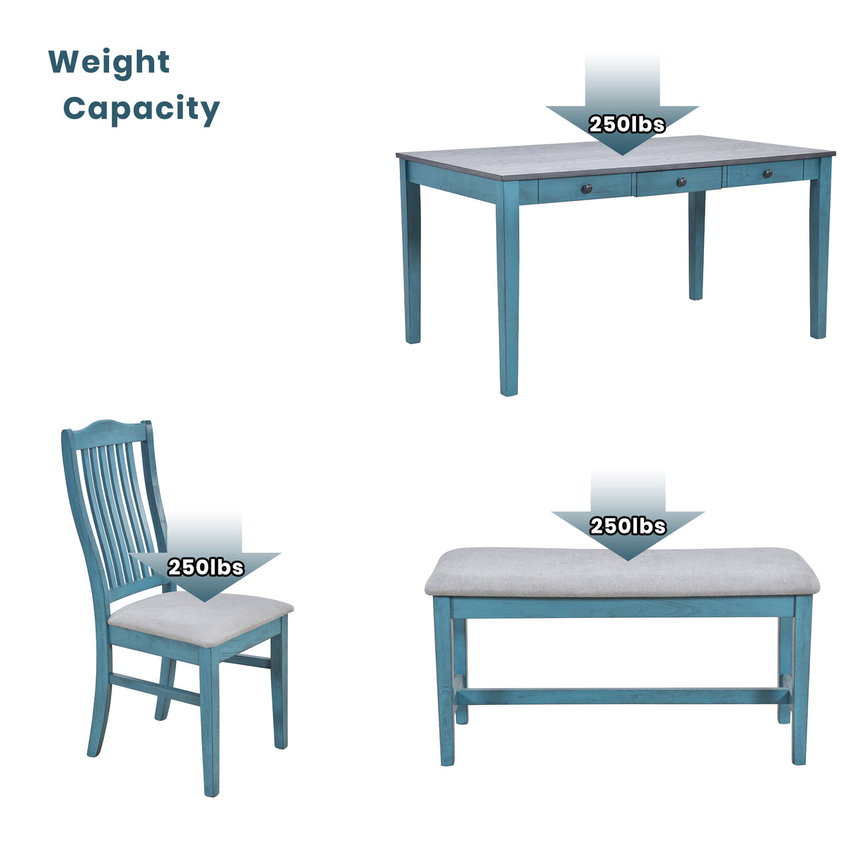TOPMAX Mid-Century 6-Piece Wood Dining Table Set