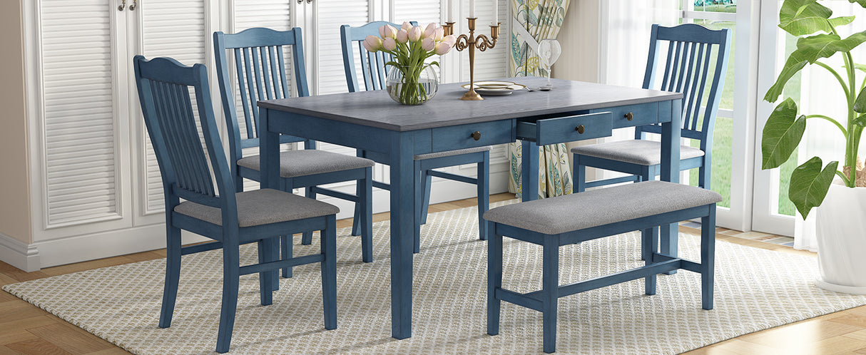 TOPMAX Mid-Century 6-Piece Wood Dining Table Set