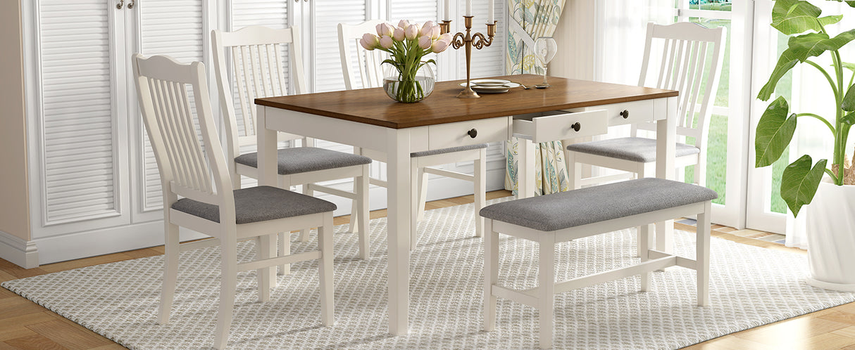 TOPMAX Mid-Century 6-Piece Wood Dining Table Set