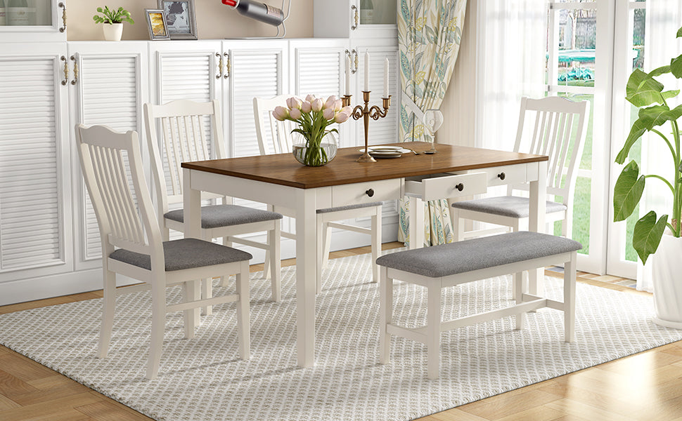 TOPMAX Mid-Century 6-Piece Wood Dining Table Set