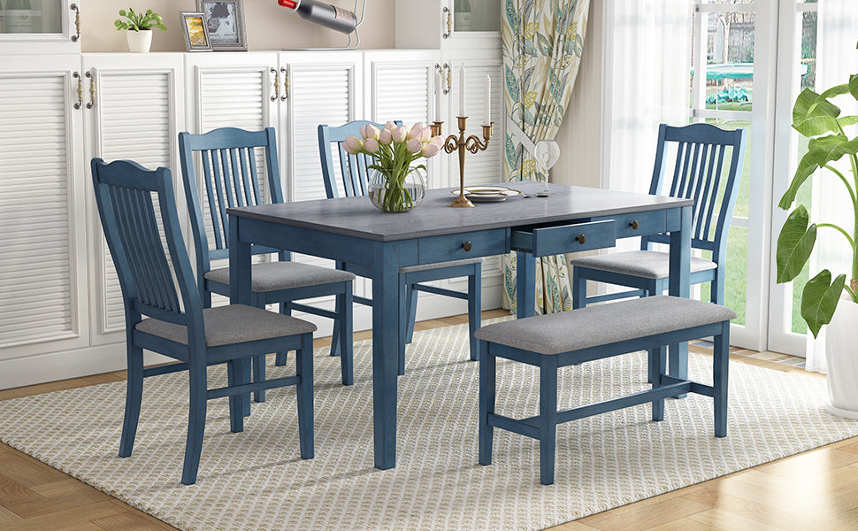 TOPMAX Mid-Century 6-Piece Wood Dining Table Set