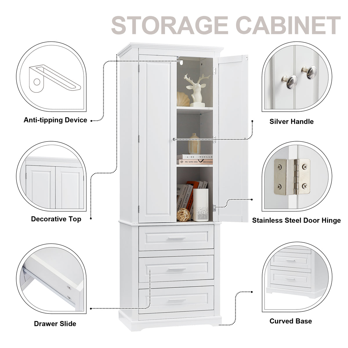 Tall Storage Cabinet with Three Drawers