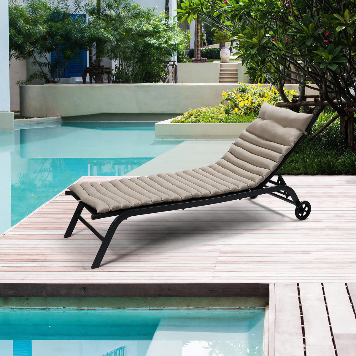 Khaki 2PCS Set Outdoor Lounge Chair Cushion Replacement