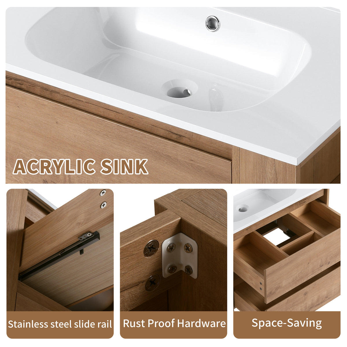 30" Wall Mount Bathroom Vanity With Gel Sink