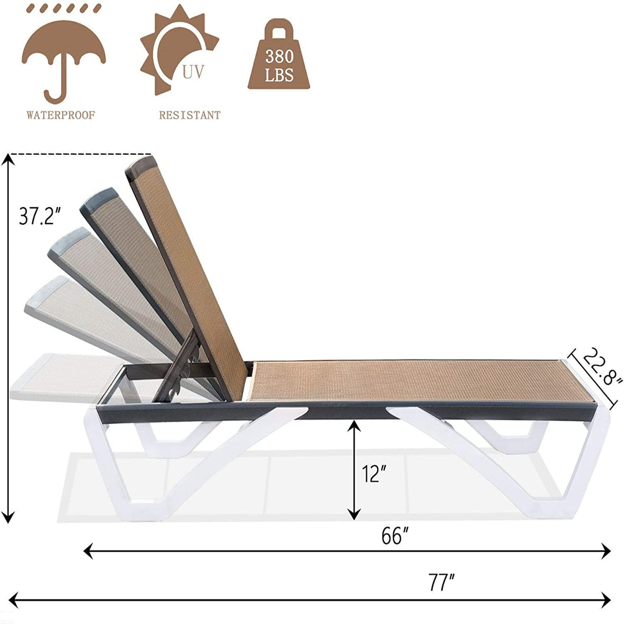 Adjustable Chaise Lounge Aluminum Outdoor Patio Chair