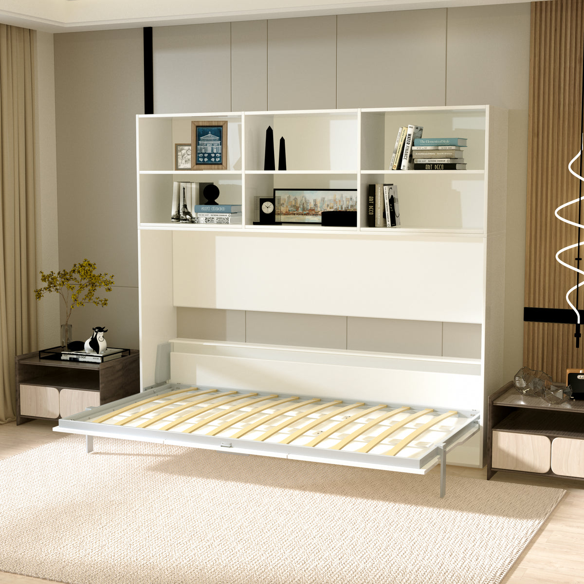 Modern Design Twin Size Horizontal Murphy Bed with Shelf Storage