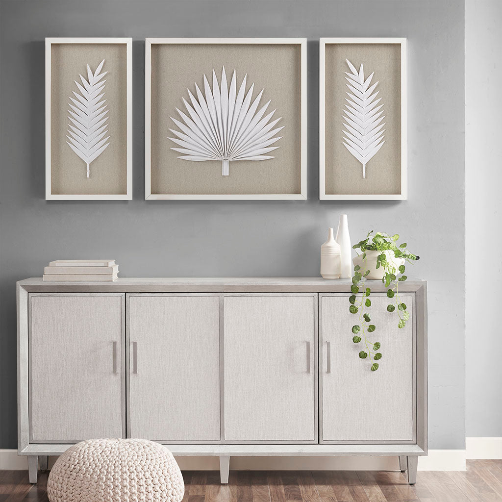 Framed Rice Paper Palm Leaves 3-piece Shadowbox Wall Décor Set