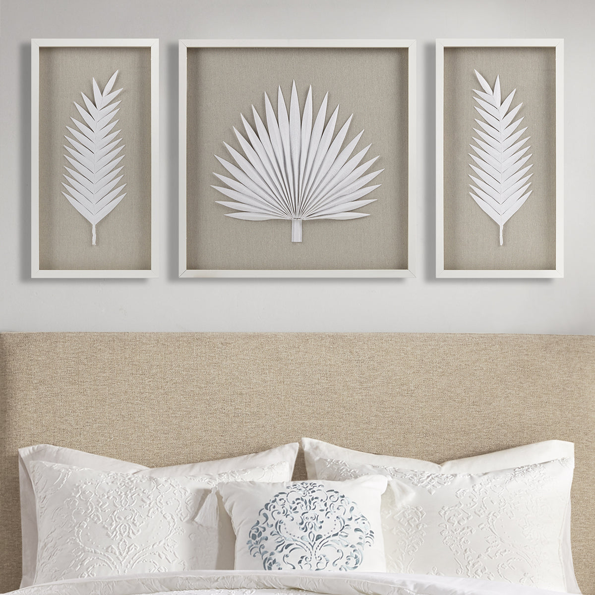 Framed Rice Paper Palm Leaves 3-piece Shadowbox Wall Décor Set