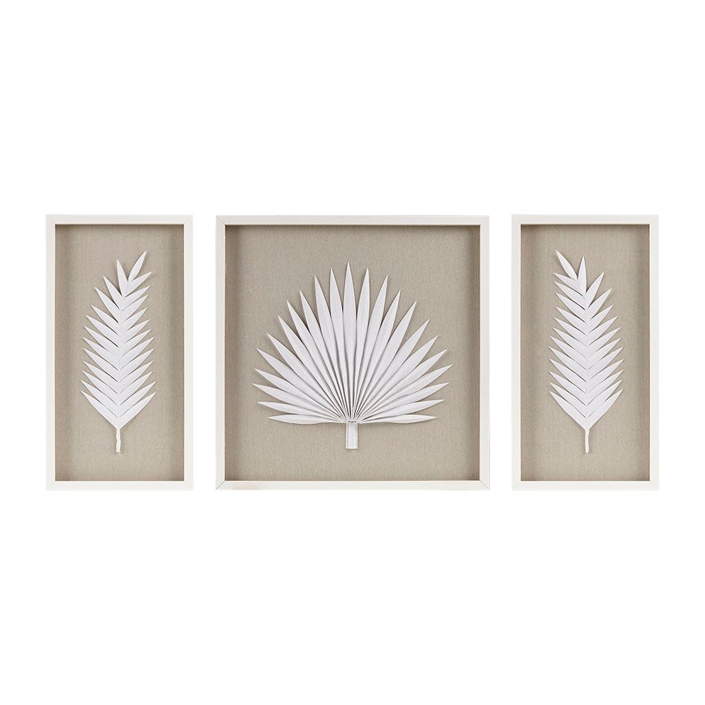 Framed Rice Paper Palm Leaves 3-piece Shadowbox Wall Décor Set