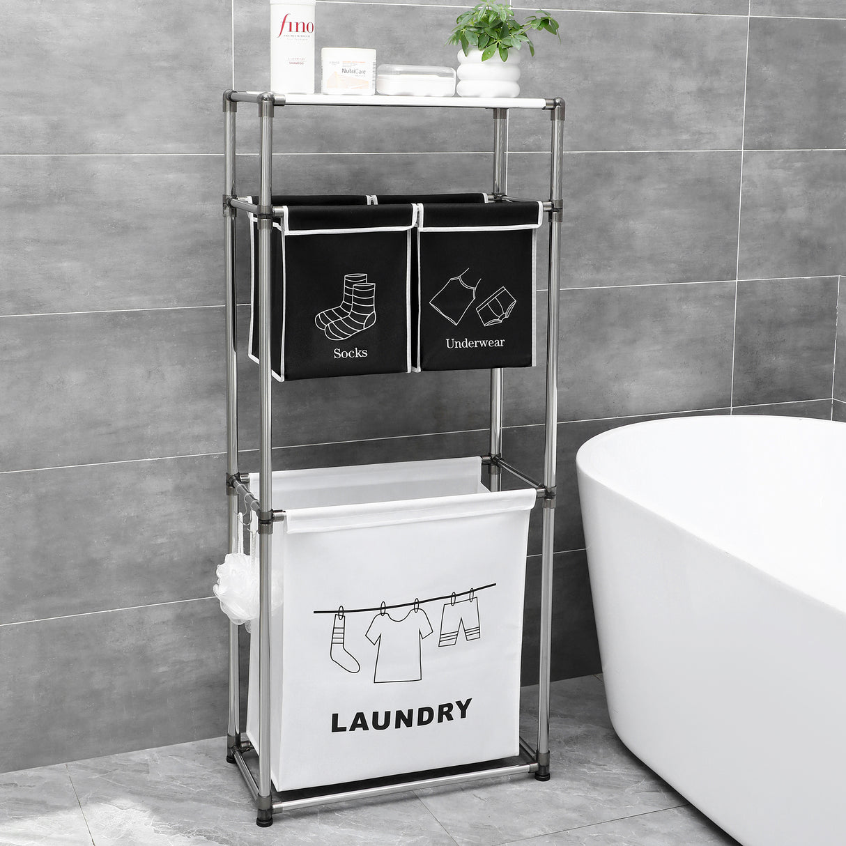 3 Tier Laundry Hamper Sorter with 4 Removable Bags