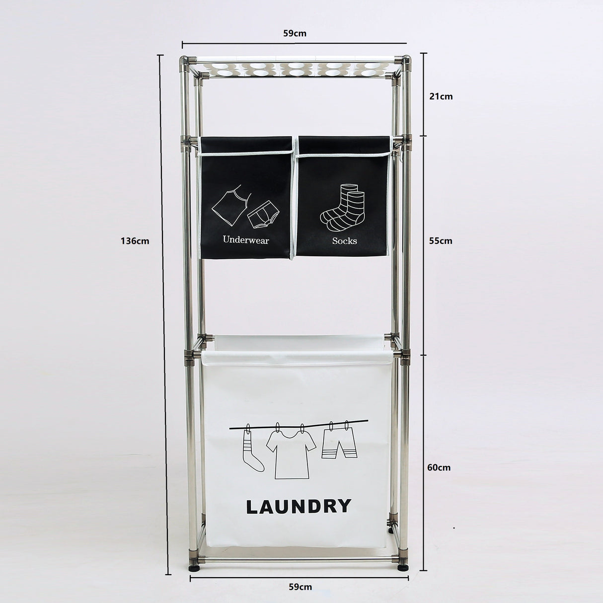 3 Tier Laundry Hamper Sorter with 4 Removable Bags