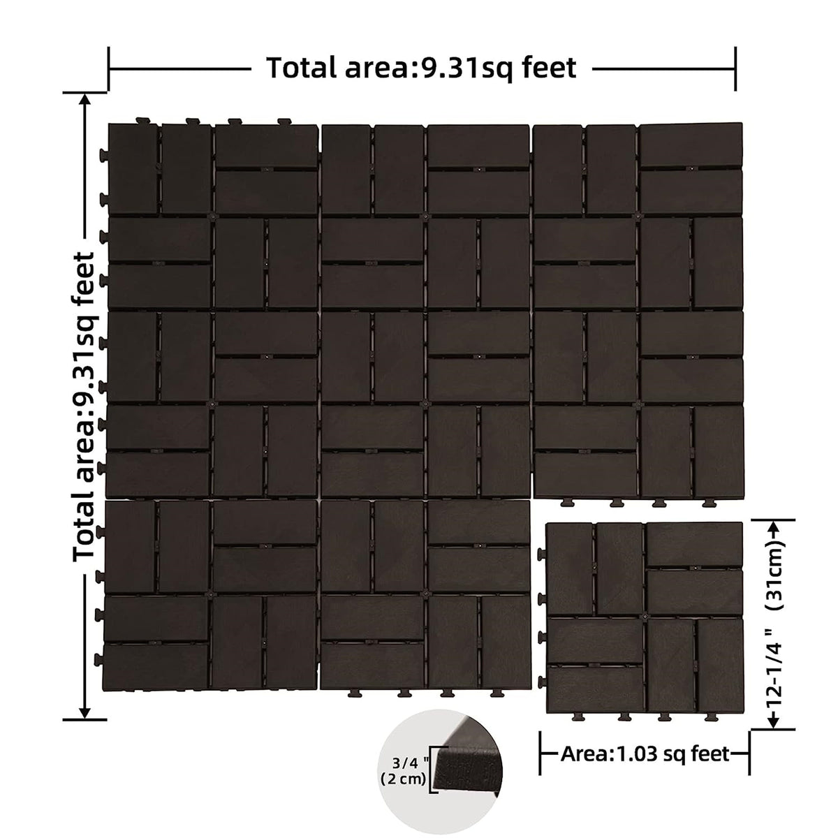 Patio Interlocking Deck Tiles - Brown (Pack of 9)