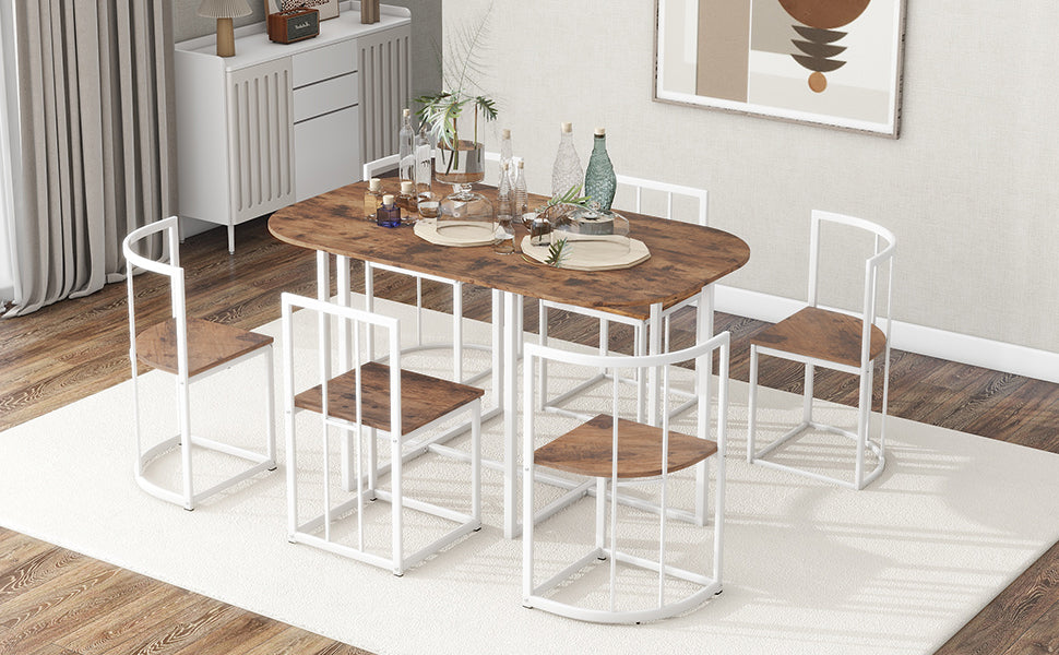 TOPMAX Modern 7-Piece Dining Table Set with Faux Marble Top