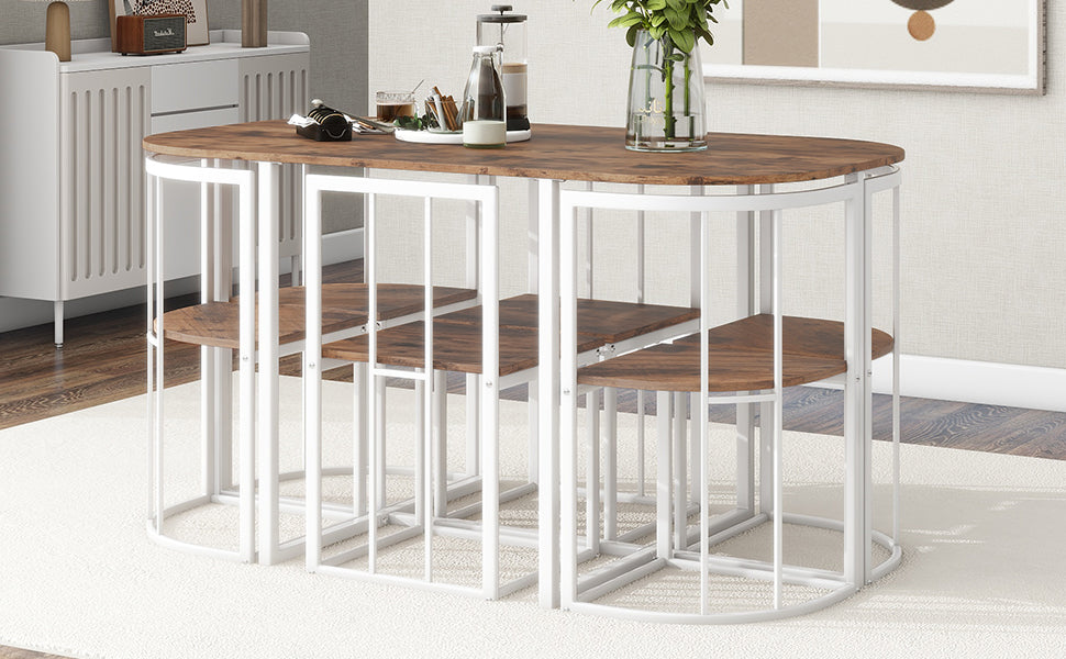 TOPMAX Modern 7-Piece Dining Table Set with Faux Marble Top