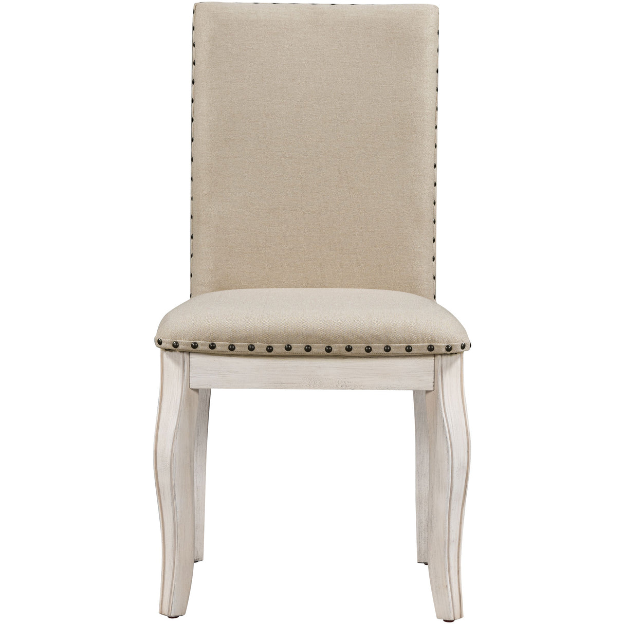 TREXM Set of 2 Dining Chairs - Wood Upholstered with Nailhead