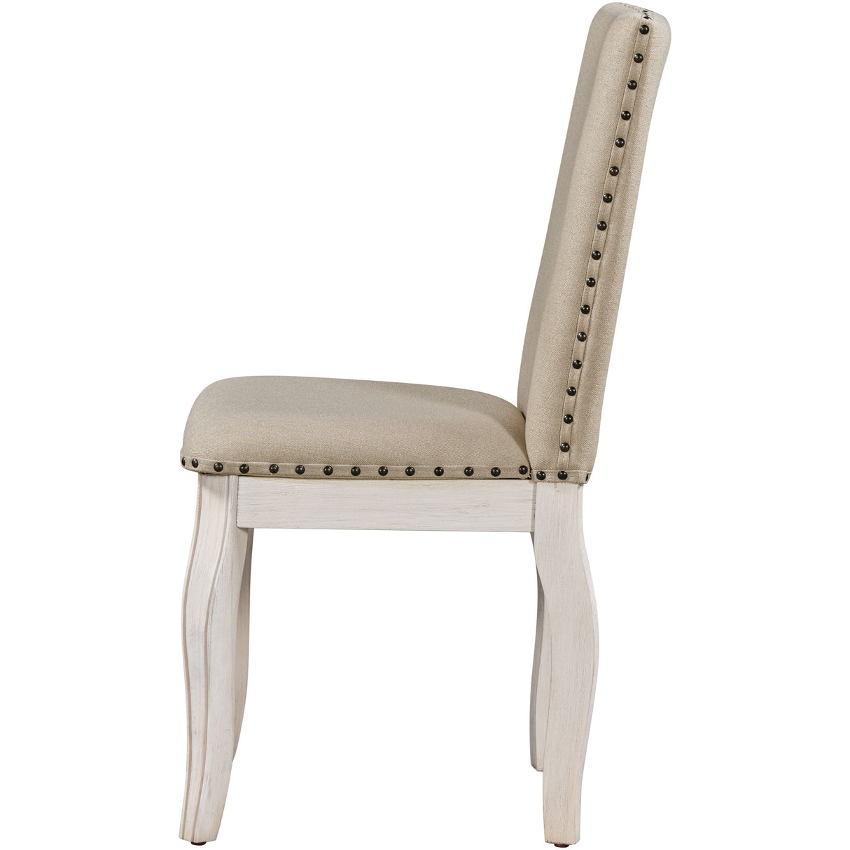 TREXM Set of 2 Dining Chairs - Wood Upholstered with Nailhead