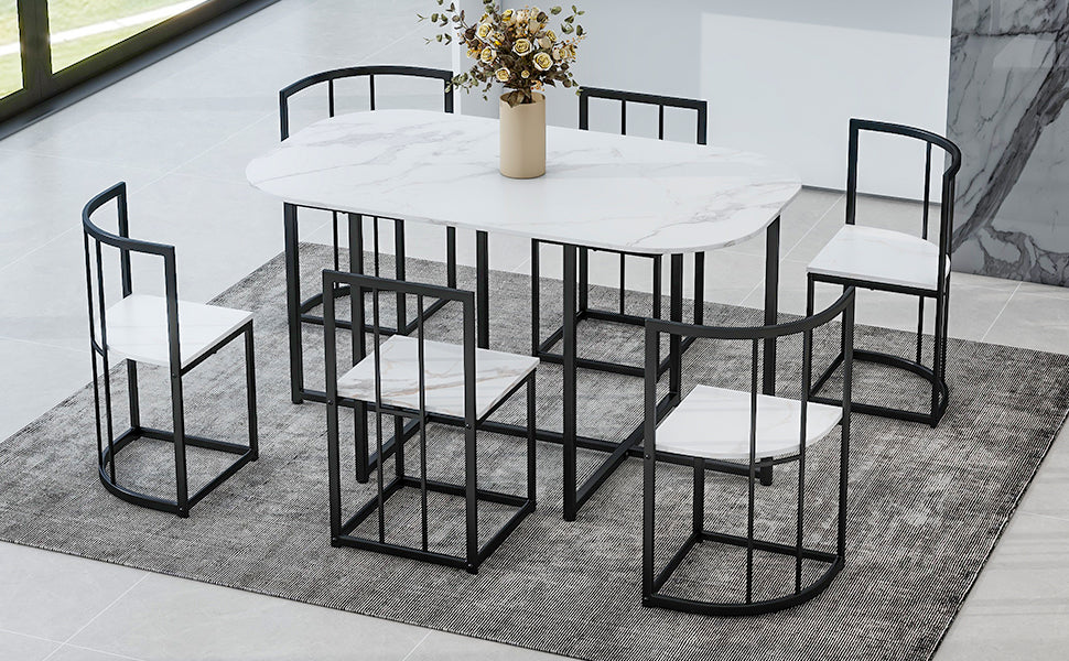 TOPMAX Modern 7-Piece Dining Table Set with Faux Marble