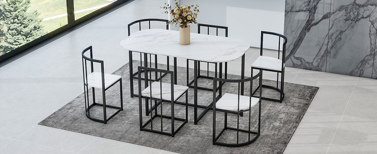 TOPMAX Modern 7-Piece Dining Table Set with Faux Marble