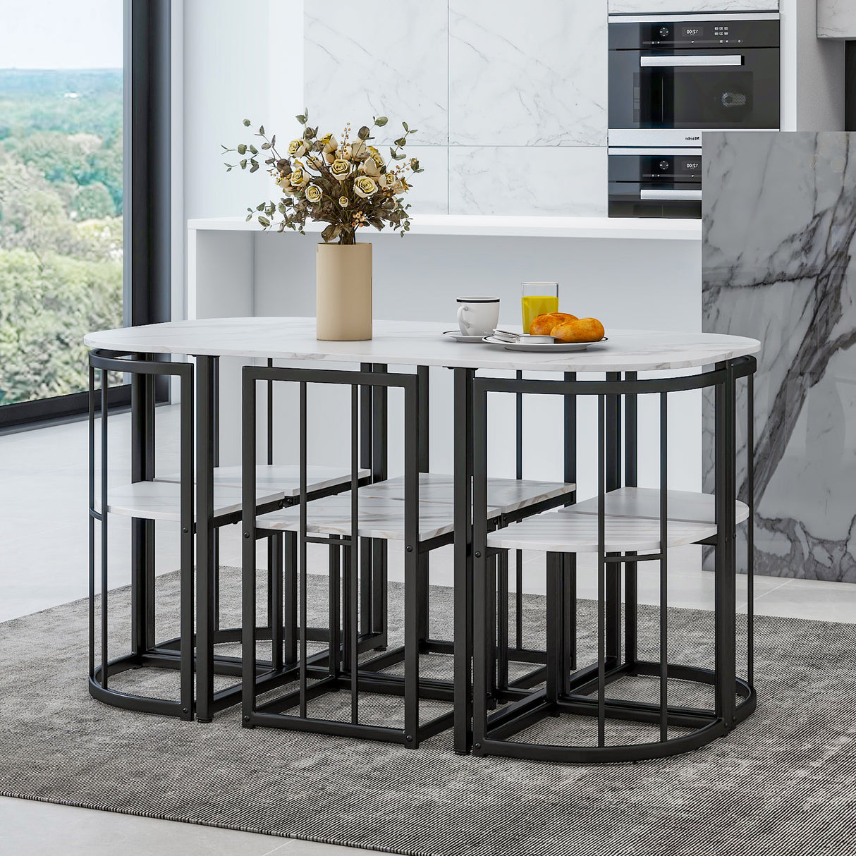 TOPMAX Modern 7-Piece Dining Table Set with Faux Marble