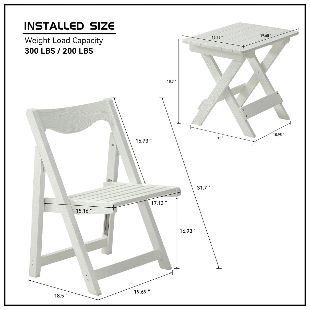 HIPS Foldable Small Table and Chair Set with 2 Chairs and Rectangular Table