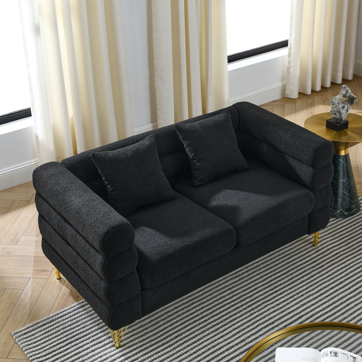3-Seater + 3-Seater Combination Sofa - Black Teddy