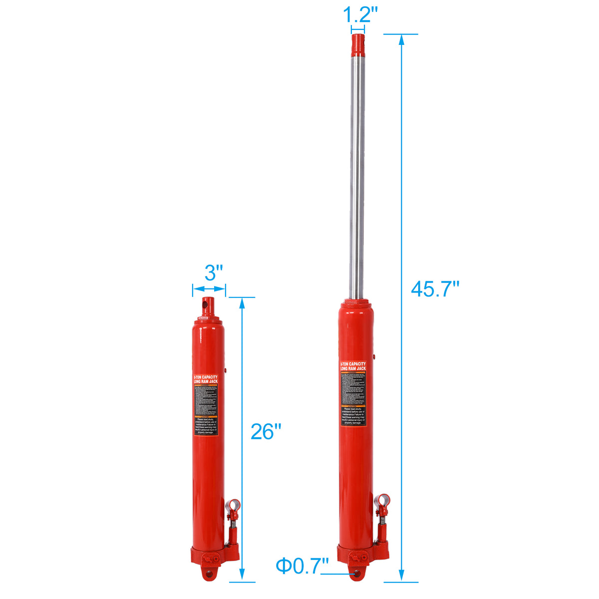 Hydraulic Long Ram Jack with Clevis Base