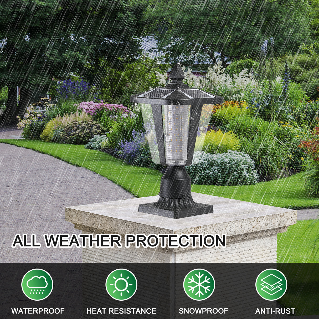 15" Solar Powered Outdoor Lantern, Modern Garden Light