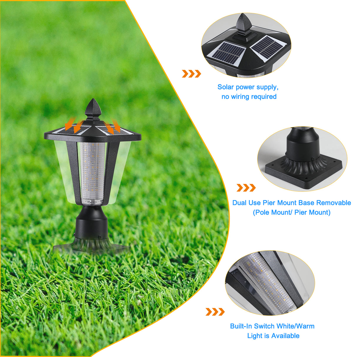 15" Solar Powered Outdoor Lantern, Modern Garden Light