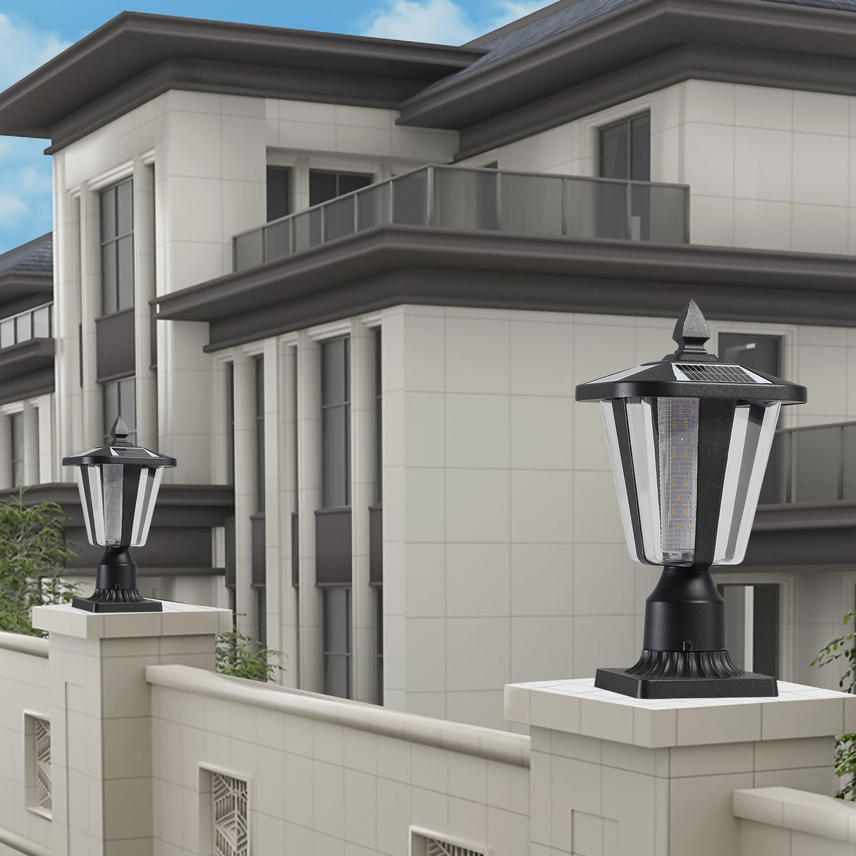 15" Solar Powered Outdoor Lantern, Modern Garden Light