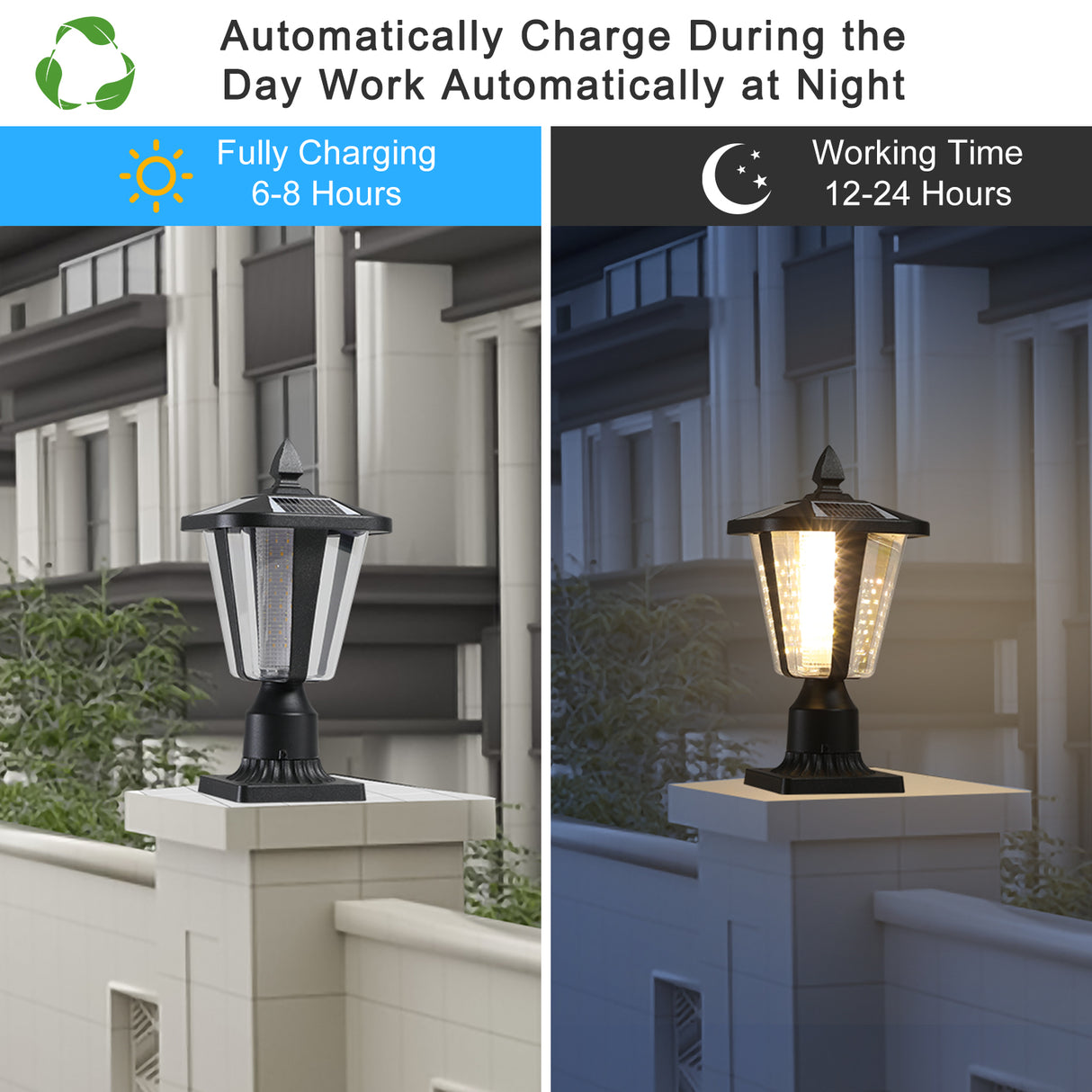 15" Solar Powered Outdoor Lantern, Modern Garden Light