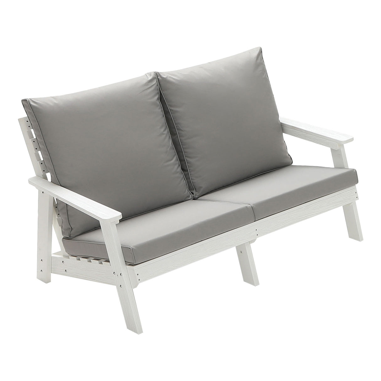 HIPS Loveseat with Cushion, Wood Grain Outdoor Garden Sofa