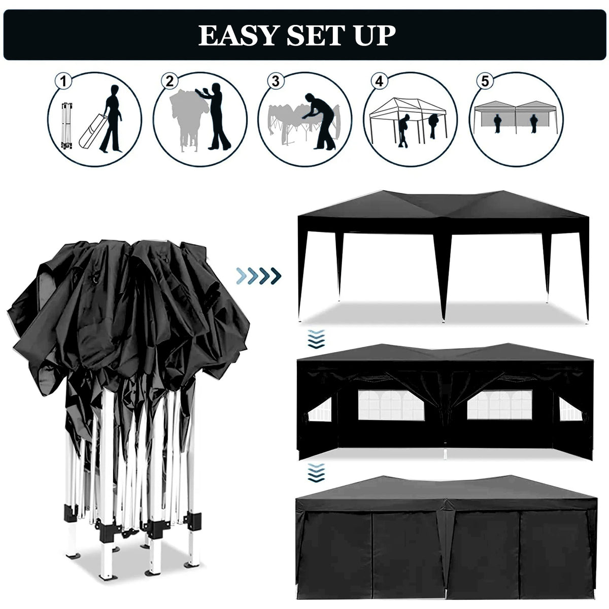 10'x20' EZ Pop Up Canopy Tent with Removable Sidewalls