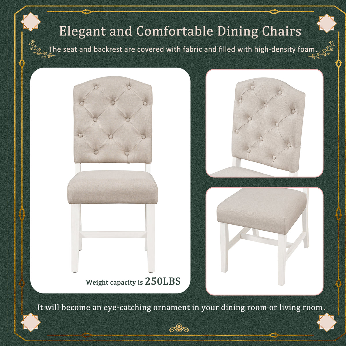 TREXM Retro Style Dining Chair Set with 4 Upholstered Chairs