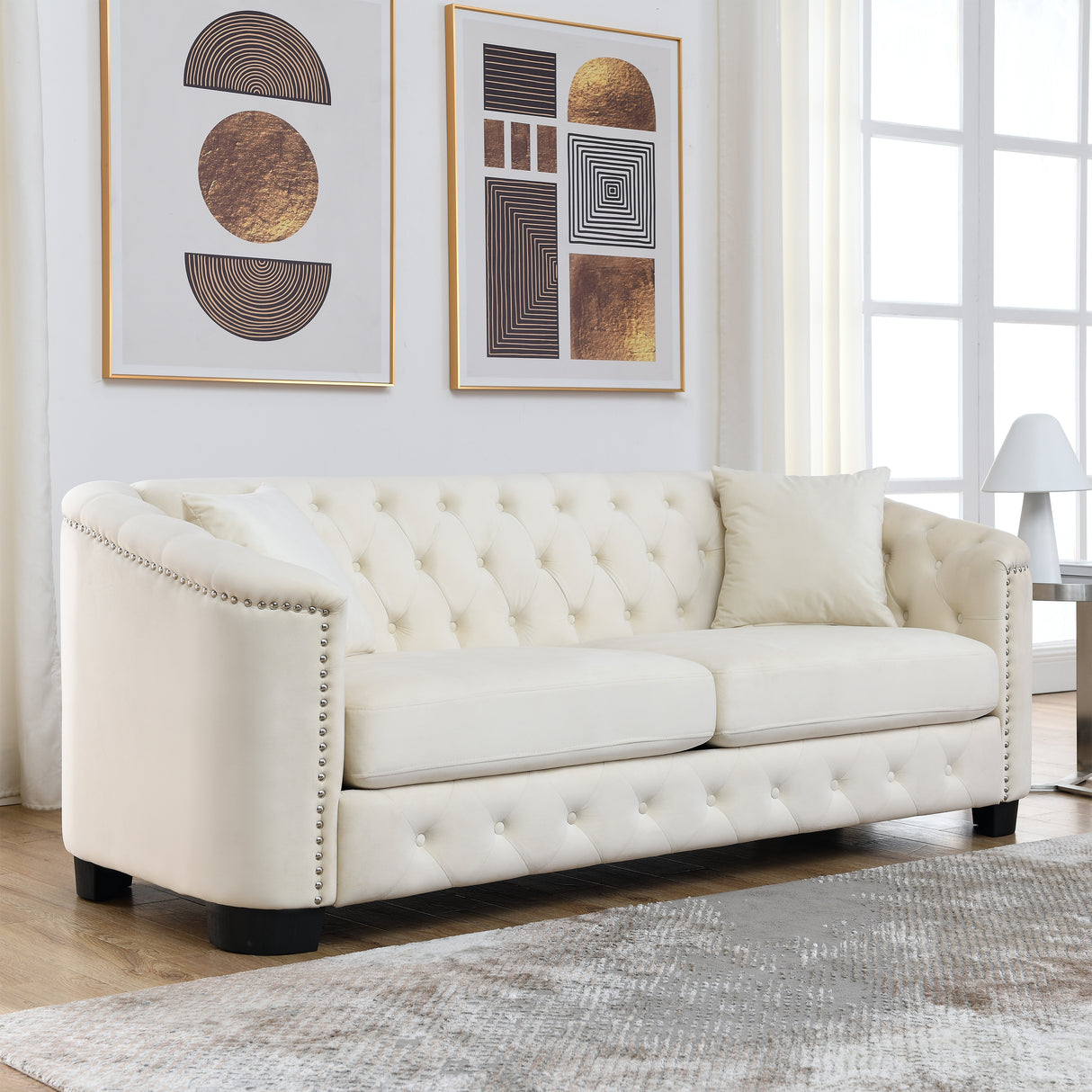 77-Inch Modern Chesterfield Velvet Sofa