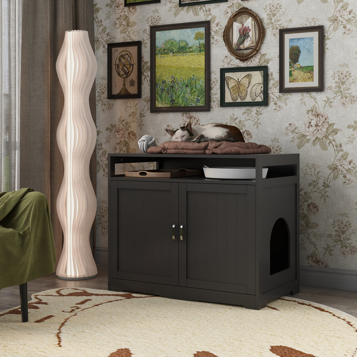 Litter Box Enclosure - Cat Litter Box Furniture with Hidden Plug