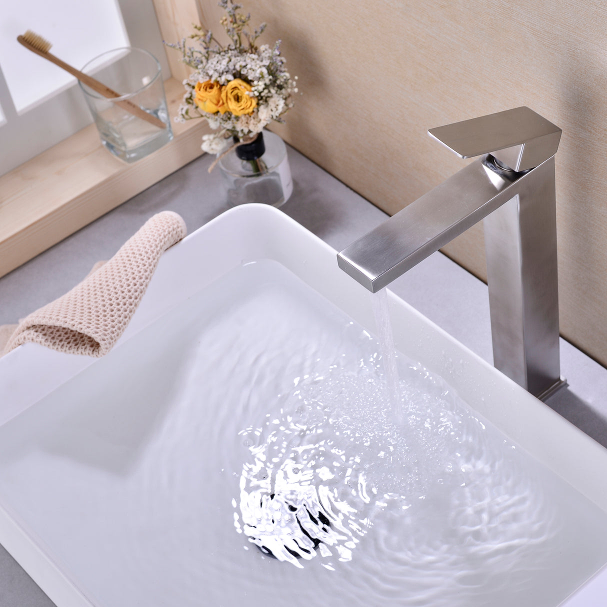 Single Handle Sink Brushed Nickel Vanity Bathroom Faucet