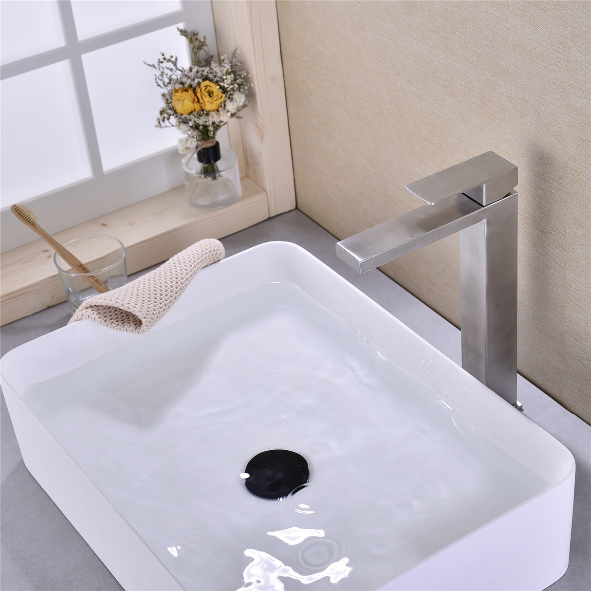 Single Handle Sink Brushed Nickel Vanity Bathroom Faucet